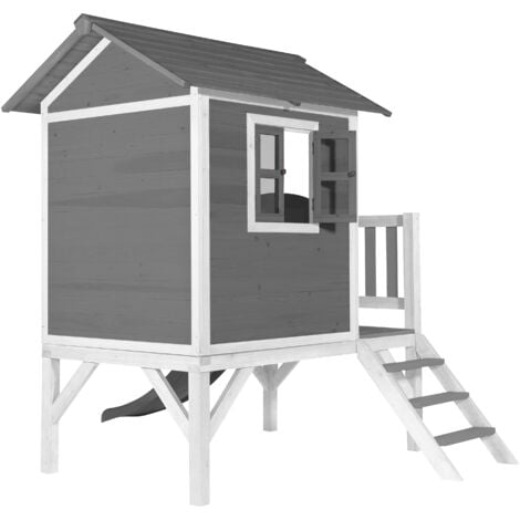 AXI Maison Enfant Beach Lodge XL en Gris avec Toboggan en Gris  Maison de Jeux en Bois FFC pour les Enfants  Maisonnette / Cabane en Bois