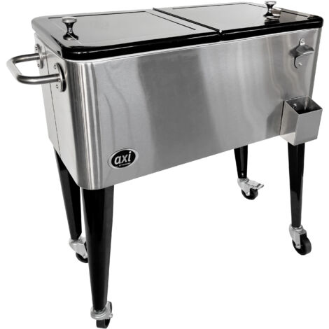 Axi Retro Cooler Inox  Réfrigérateur De Boissons Mobile Pour L’Extérieur / Le Jardin  Glacière 76 Litre