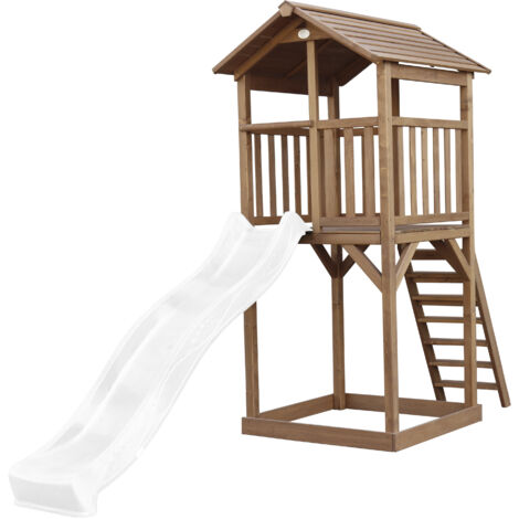 Axi Beach Tower Aire De Jeux Avec Toboggan En Blanc & Bac À Sable Grande Maison Enfant Extérieur En Marron Cabane De Jeu En Bois Fsc