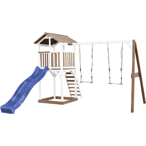 Axi Beach Tower Aire De Jeux Avec Toboggan En Bleu, 2 Balançoires & Bac À Sable  Grande Maison Enfant Extérieur En Marron & Blanc  Cabane De Jeu En Bois Fsc