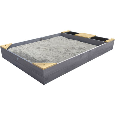 Axi Kelly Bac À Sable En Bois Avec Banc Et Récipients Pour L'Eau 180 X 115 Cm Bac À Sable Pour Enfants En Gris Clair Et Brun