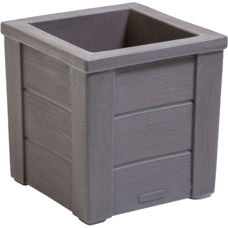Step2 Lakewood Jardinière - Pot De Fleurs  Jardinière Balcon Ne Se Fend Pas Et Ne Rouille Pas - Cèdre Foncé - Plastique Rotomoulé - 40 X 40 X 40,6 Cm