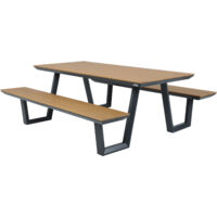 Axi Nori Table De Pique-Nique En Teck & Anthracite Pour 6 Personnes - 200 X 190 Cm Table De Pique-Nique / Picnic Table / Banc De Pique-Nique Pour Adultes En Aluminium & Polywood