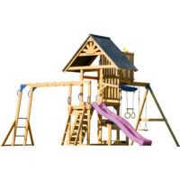 Axi Mitch Aire De Jeux En Bois Avec 2 Balançoires, Toboggan Violet / Extérieur, Bac À Sable, Trapèze/Mur D'Escalade Portique