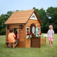 Backyard Discovery Aspen Maison Enfant en Bois | Maison de Jeux pour l'extérieur / Jardin | Maisonnette / Cabane de Jeu avec Cuisine et Accessoires - Marron