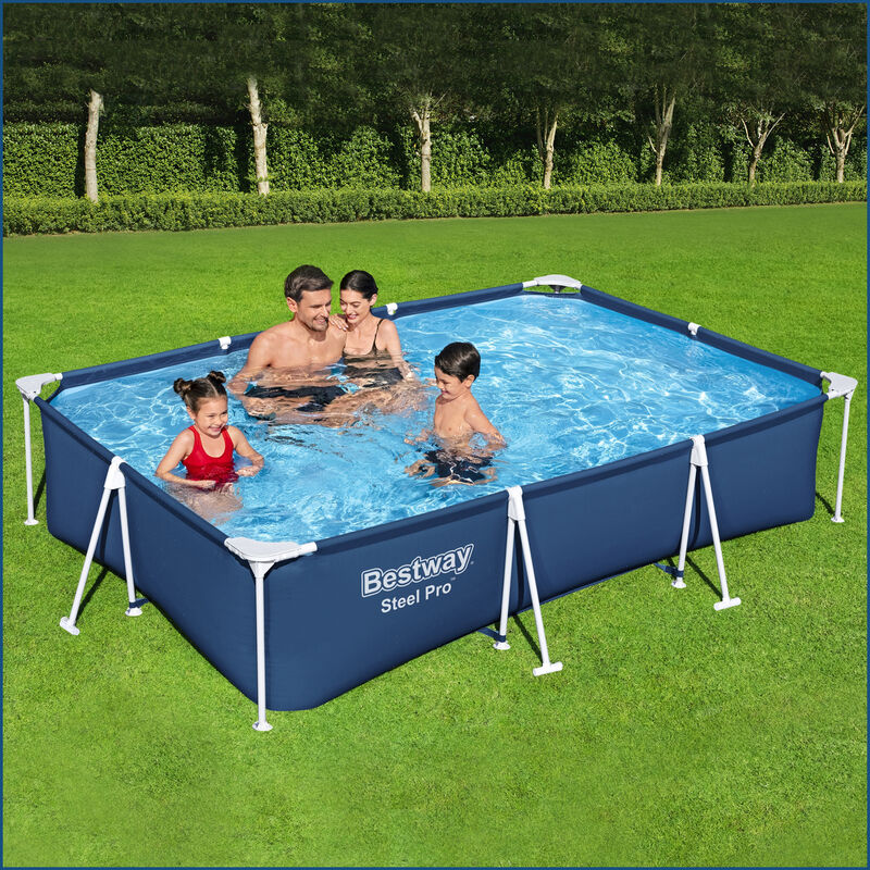 Steel Pro™ Frame Pool Set mit Filterpumpe 300 x 201 x 66 cm, dunkelblau,  eckig | Swimmingpools