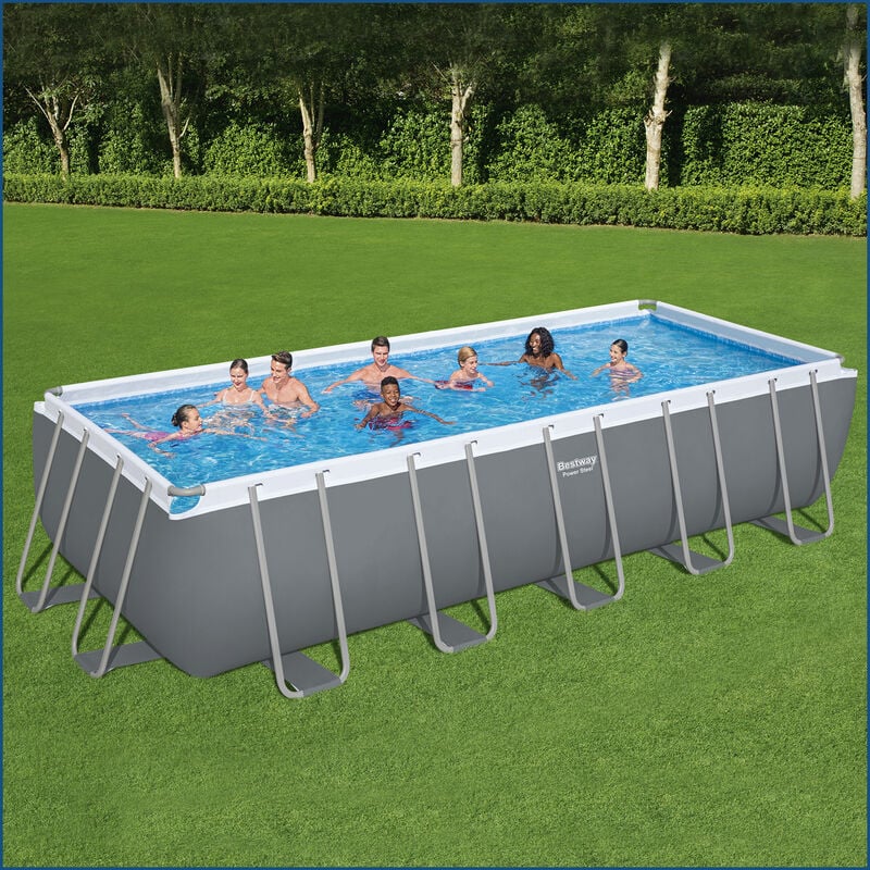 Power Steel™ Frame Pool Komplett-Set mit Filterpumpe 640 x 274 x 132 cm,  grau, eckig | Swimmingpools