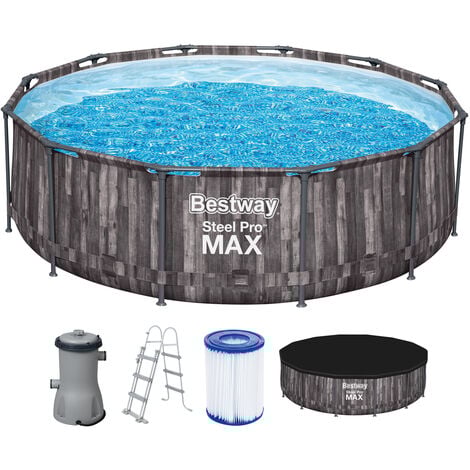 Bestway Steel Pro MAX Frame Pool 427x107cm Komplett-Set Filterpumpe Holz-Optik