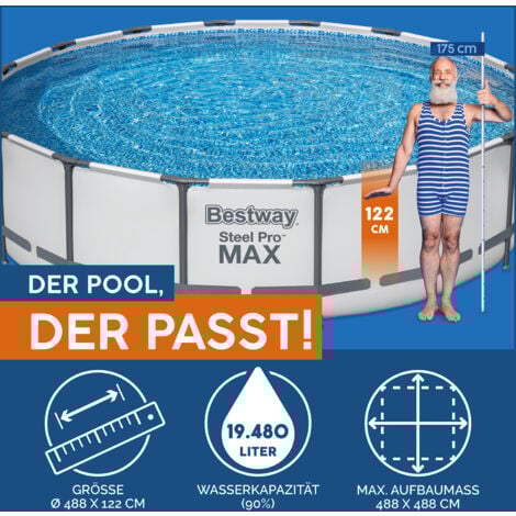Steel Pro MAX™ Solo Pool ohne Zubehör Ø 488 x 122 cm, lichtgrau, rund