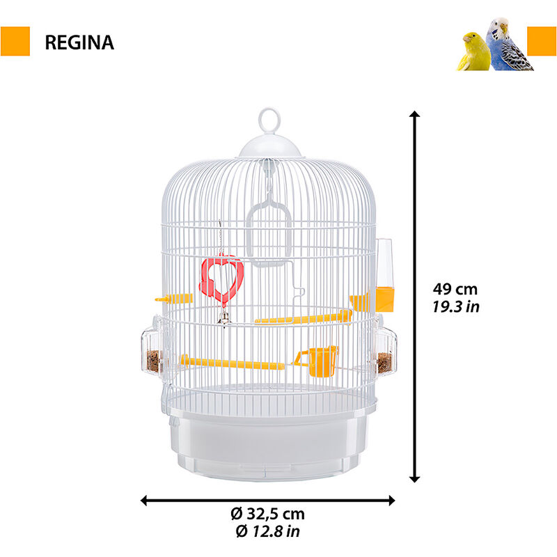 Ferplast REGINA FERPLAST Gabbia REGINA: Ideale per canarini, bengalini,  cocorite. Accessori inclusi: posatoi, mangiatoie girevoli e beverino.. Variante  REGINA WHITE - Misure: Ø 32.5 x 49 cm 