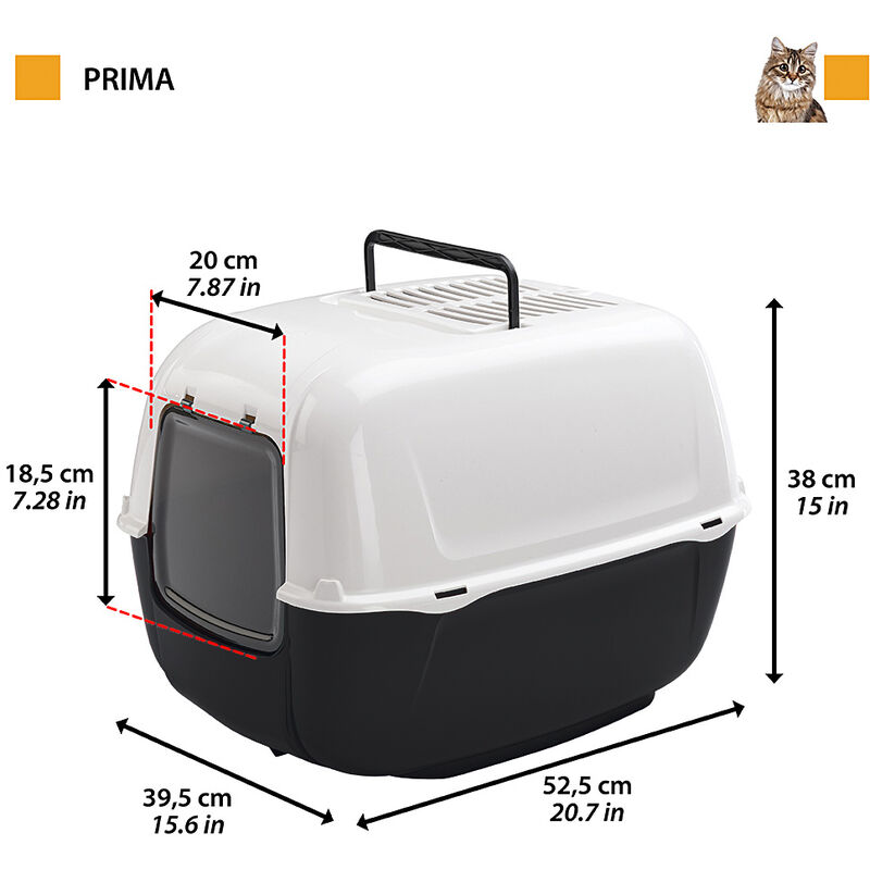 Ferplast PRIMA Lettiera per gatti chiusa Ferplast PRIMA con 2 Filtri  Antiodore Inclusi. Variante - Misure: 39.5 x 52.5 x h 38 cm - Nero