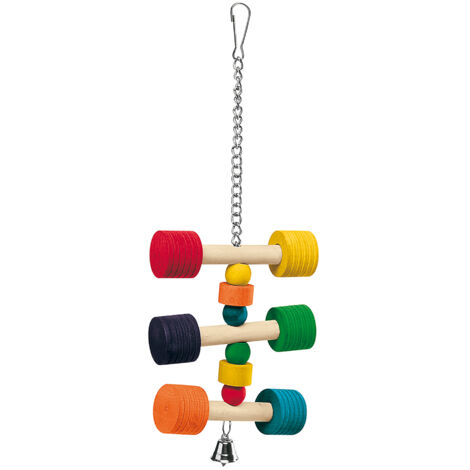 Ferplast Gioco PA 4091 Gioco pendente in legno colorato per pappagalli e cacatua . Variante PA 4091 - Misure: 11.5 x 11.5 x h 31 cm - Colori misti