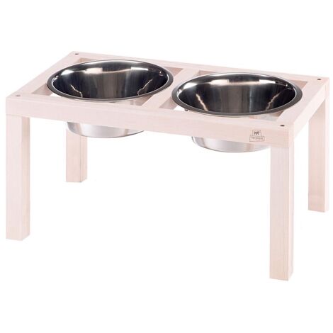 Ferplast DESCO WOOD Portaciotole in legno con ciotole in acciaio Inox per cani e gatti. Tre misure.. Variante 05 - Misure: 47.8 x 25.4 x h 25 cm - 3.6 L -