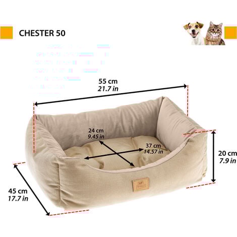Ferplast CHESTER Divanetto con cuscino in tessuto resistente cani e gatti. Varie misure e colori. . Variante 50 - Misure: 55 x 45 x h 20 cm - Beige