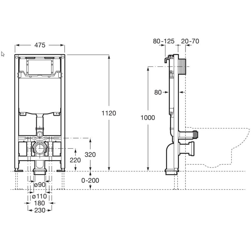 Bastidor con cisterna compacta Duplo wc one smart roca