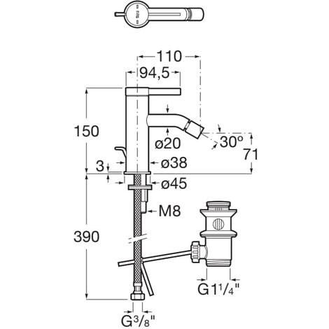 Roca Monodin-N - grifo monomando para bidé con desagüe automático