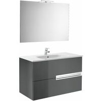 ROCA Mueble de baÃ±o (mueble, lavabo, espejo y aplique Led) - 80 cm, Serie Victoria-N , Color Gris antracita