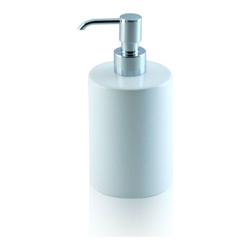 Dispenser - dosatore di sapone liquido da appoggio in ceramica e ottone  cromato - accessori bagno, colore bianco