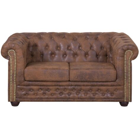 Edles Chesterfield Sofa 2 Sitzer in Mikrofaser Vintage braun Couch Polstersofa