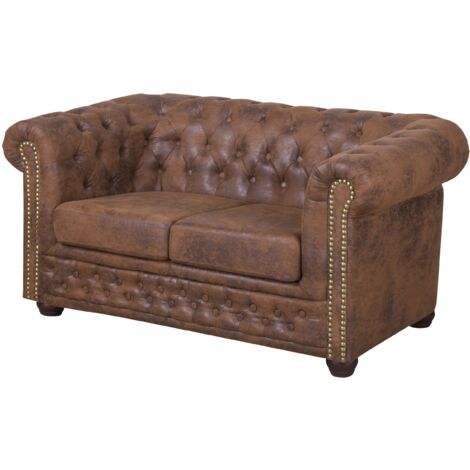 Edles Chesterfield Sofa 2 Sitzer in Mikrofaser Vintage braun Couch Polstersofa
