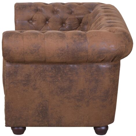 Edles Chesterfield Sofa 2 Sitzer in Mikrofaser Vintage braun Couch Polstersofa