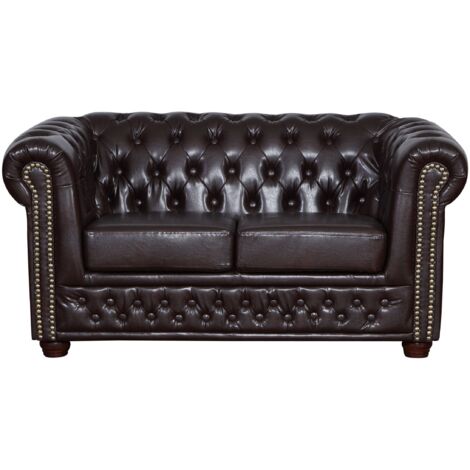 Edles Chesterfield Sofa 2 Sitzer in Kunstleder Vintage braun Couch Polstersofa