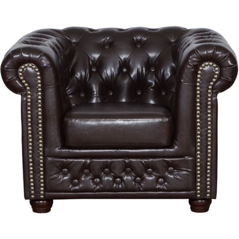 Chesterfield Sessel 1 Sitzer in Kunstleder Vintage braun Couch Polstersofa Sofa