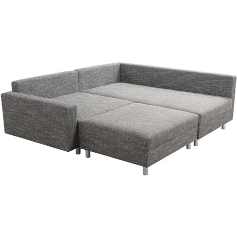 Wohnlandschaft Sofa Couch Ecksofa Eckcouch Gewebestoff hellgrau + Hocker Minsk R