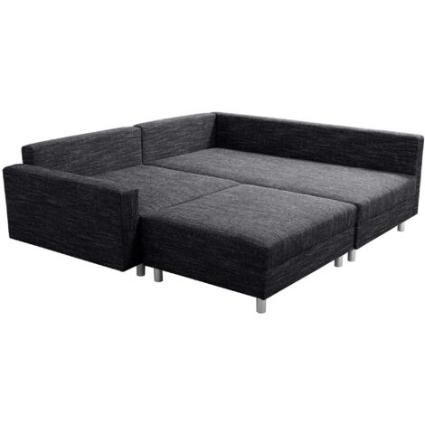 Wohnlandschaft Sofa Couch Ecksofa Eckcouch Gewebestoff schwarz + Hocker Minsk R