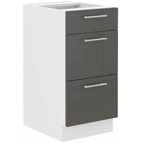 Unterschrank 40 Lara Grau Hochglanz Küchenzeile Küchenblock Küche Soft-Close