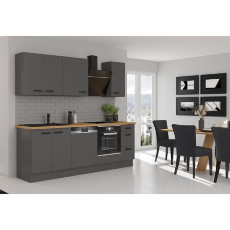 Küche NESSA Basic 240 cm Anthrazit Grau Küchenzeile Küchenblock Einbauküche (1/5)
