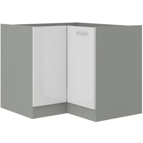 Eckunterschrank 90x90 Bianca Weiß Hochglanz + Grau Küchenzeile Küchenblock