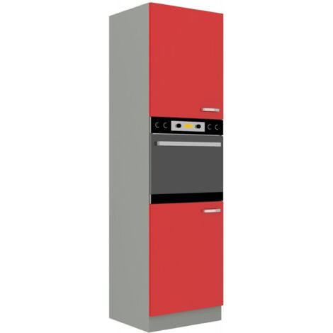 Küchen Hochschrank 60 Glanz Rot + Grau Küchenzeile Küchenblock Küche Rose Bianca (1/4)