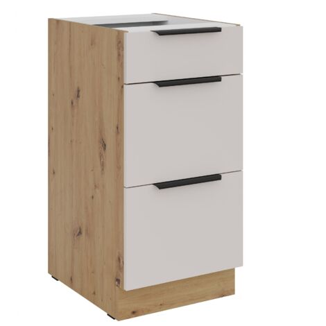 Küchen Unterschrank 40 cm Küche SOLANO Kaschmir beige matt + Eiche Artisan matt Soft-Close Küchenzeile Küchenblock