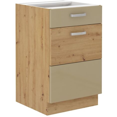 Unterschrank 50 Eiche Artisan Cappuccino Glanz Küchenzeile Vollauszug Soft-Close (1/5)