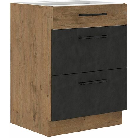 Vigo Unterschrank 60 cm Eiche Lancelot Matera Grau Vollauszug Soft-Close Küche (1/4)