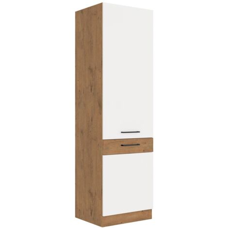 Vigo Hochschrank 60 Eiche Lancelot Weiß Hochglanz Küchenzeile Küchenblock Küche (1/4)