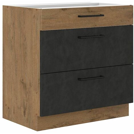 Vigo Unterschrank 80 cm Eiche Lancelot Matera Grau Vollauszug Soft-Close Küche (1/4)
