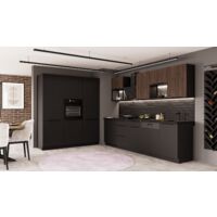 Küche SIENA + MONZA LOFT 280 + 180 cm Küchenzeile Küchenblock Einbauküche Nussbaum Okapi + Schwarz matt