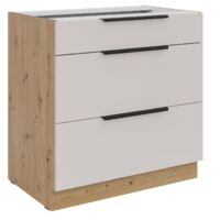 Küchen Unterschrank 80 cm Küche SOLANO Kaschmir beige matt + Eiche Artisan matt Soft-Close Küchenzeile Küchenblock
