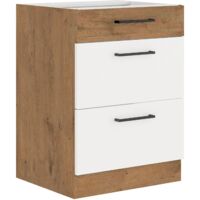 Vigo Unterschrank 60 Eiche Lancelot Weiß Hochglanz Vollauszug Soft-Close Küche