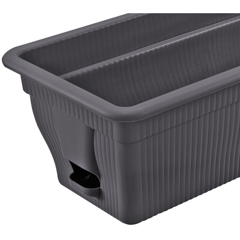 2x Balkonkasten 100cm Blumenkasten mit Wasserspeicher anthrazit, 25 L -  Blumenksten wetterfest Pflanzkasten mit Einsatz Lange Balkonksten fr  Garten und Balkon witterungsbestndig, Anthrazit / Grau