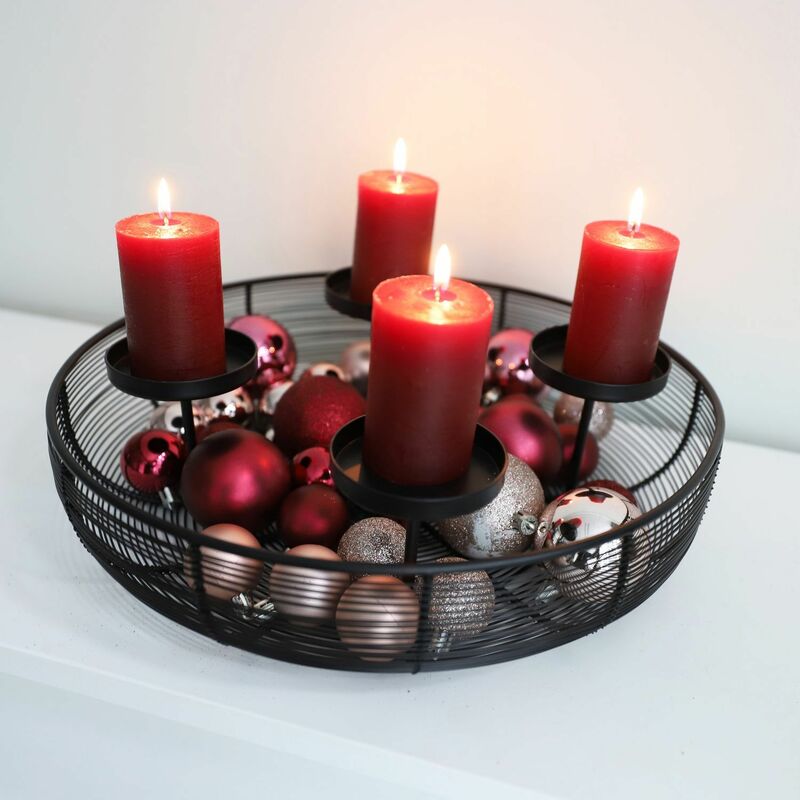 Kerzenhalter mit Weihnachtsdeko Metall-Adventskranz Tischdeko Metallschale Ø36cm