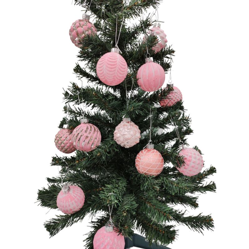 Glas-Weihnachtsbaumkugeln rosa 12er-Set 6cm Christbaumschmuck Weihnachtsdeko