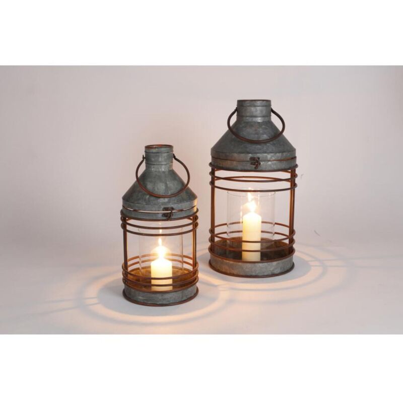 Zink Laternen Set - 2 Windlichter Im Industrie-Look Für Garten Und Terrasse