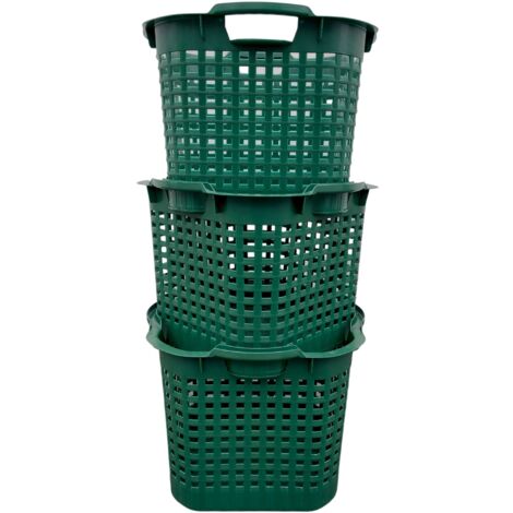 BURI Wäschekorb Set Universalkorb vers Farben Stapelkörbe Gartenkörbe Korb robust, Farbe:hellgrün, Menge:5 Stück - 3 Stück, dunkelgrün