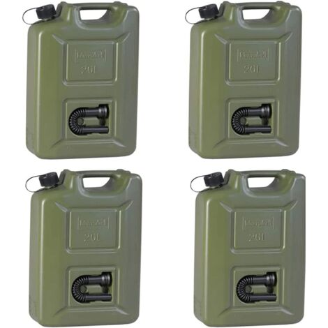 4 x Kraftstoffkanister HD-PE oliv Inhalt 20l integriertes schwarzes Auslaufrohr