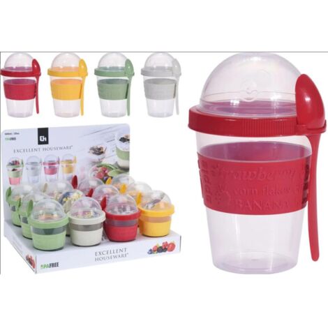 24x BURI Joghurtbecher 600ml Löffel Müsli Lunchboxen Schale To Go Arbeit Deckel (1/5)
