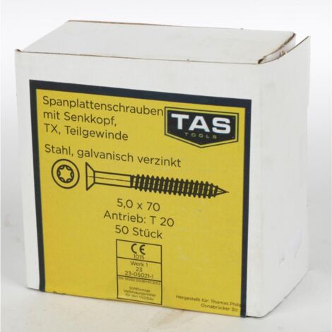 12x TAS Spanplattenschrauben 50 Stück 5x70mm TX Teilgewinde Senkkopf Holz Bauen