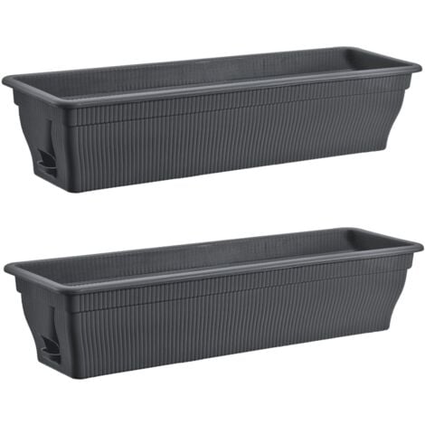 2x Blumenkasten 80cm Balkonkasten mit Wasserspeicher anthrazit, 18 L